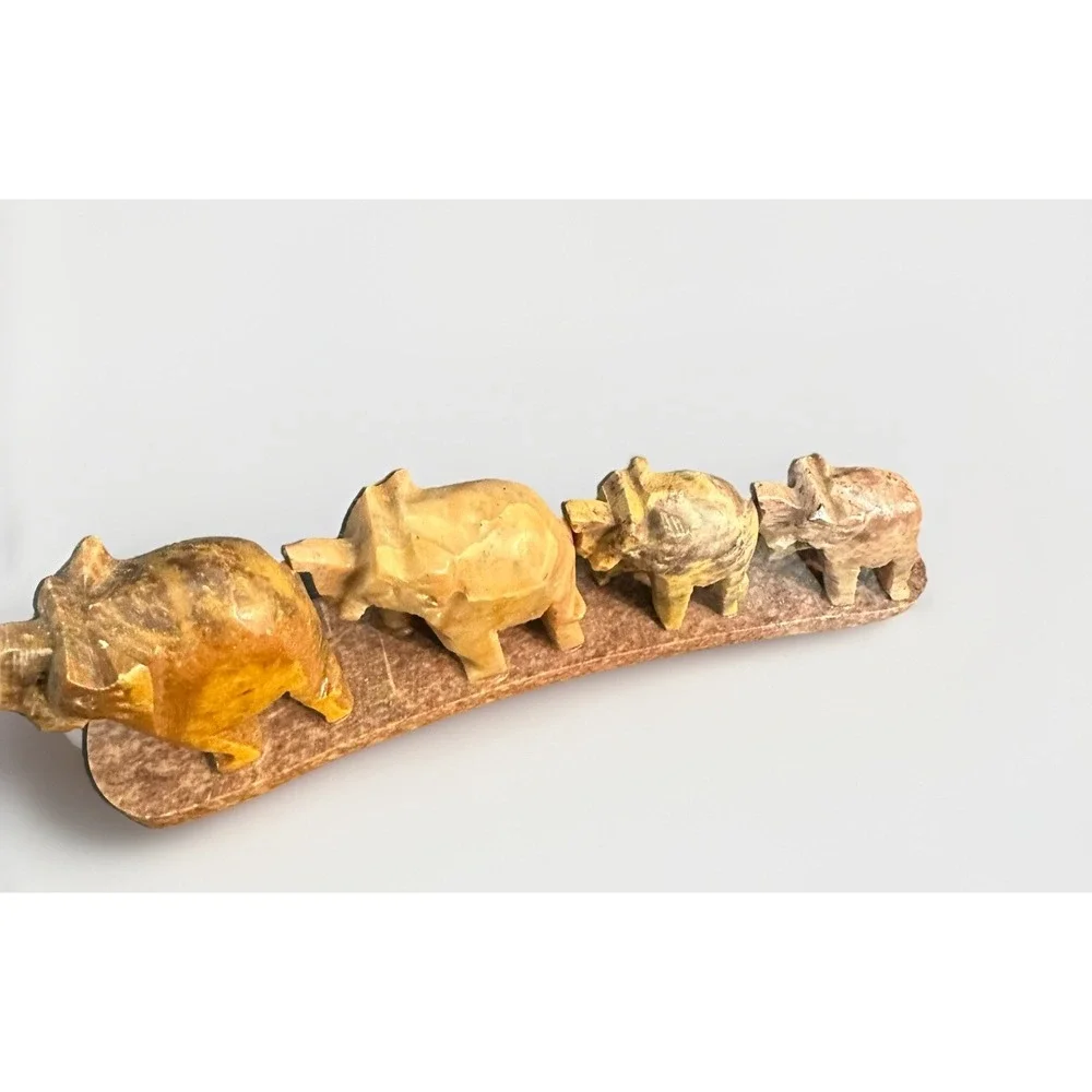 Vintage Indian Solid Carved Soapstone 4 Walking Elephant Incense Holder  6